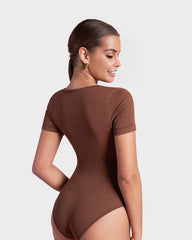 Square Neck Short Sleeve Snatching Bodysuit