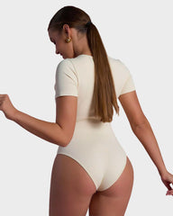 Square Neck Short Sleeve Snatching Bodysuit