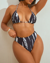 Sexy Contrast Print Ring Detail Bikini with Beach Maxi Skirt