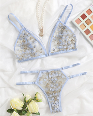 Sexy 3D Floral Embroidery Bra Set