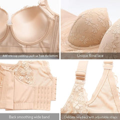 Women Lace Wide Back Underwired Longline Corset Push Up Bras