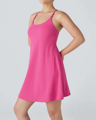 Women's Solid Color Sleeveless Casual Sports Dress with Pocket Shorts