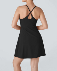 Women's Solid Color Sleeveless Casual Sports Dress with Pocket Shorts