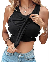 Women's Casual Comfort Round Neck Built-in Bra Ribbed Sleeveless Tank Top