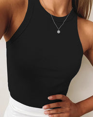 Women's Casual Comfort Round Neck Built-in Bra Ribbed Sleeveless Tank Top