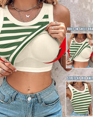 Women's Casual Comfort Round Neck Built-in Bra Ribbed Sleeveless Tank Top