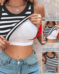 Women's Casual Comfort Round Neck Built-in Bra Ribbed Sleeveless Tank Top