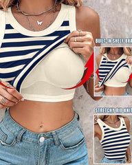 Women's Casual Comfort Round Neck Built-in Bra Ribbed Sleeveless Tank Top