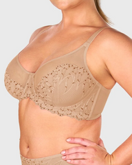 Women's Embroidered Lace Trim Full Coverage Unlined Underwire Bra