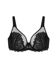 Women's Embroidered Lace Trim Full Coverage Unlined Underwire Bra