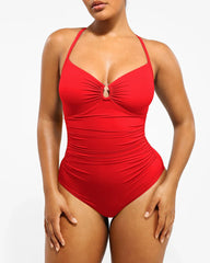 Women's Beach Vacation Solid Color U-Ring Cut Out Shaping Shape One-piece Swimsuit