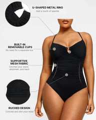 Women's Beach Vacation Solid Color U-Ring Cut Out Shaping Shape One-piece Swimsuit