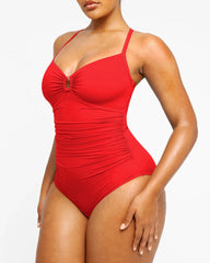 Women's Beach Vacation Solid Color U-Ring Cut Out Shaping Shape One-piece Swimsuit
