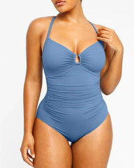 Women's Beach Vacation Solid Color U-Ring Cut Out Shaping Shape One-piece Swimsuit