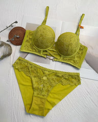 Women's Sexy Hollow Floral Lace Push-up Bra Set