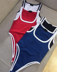 Women's Sexy Colorblock Square Neck Sleeveless Bodysuit