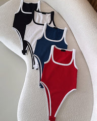 Women's Sexy Colorblock Square Neck Sleeveless Bodysuit