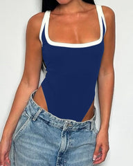 Women's Sexy Colorblock Square Neck Sleeveless Bodysuit