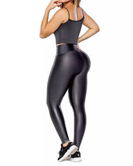 Women's Elastic Sexy High Waist Slim Fit Leather Tight Sports Yoga Pants