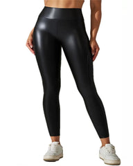 Women's Elastic Sexy High Waist Slim Fit Leather Tight Sports Yoga Pants