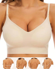 Women's Low Back Seamless Multi-Way Convertible Halter Spaghetti Strap Lifting Bra