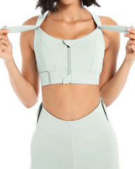 Women's Zipper Front High-Strength Support Adjustable Straps Cross Back Short Fitness Sports Bra