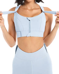 Women's Zipper Front High-Strength Support Adjustable Straps Cross Back Short Fitness Sports Bra