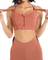 Women's Zipper Front High-Strength Support Adjustable Straps Cross Back Short Fitness Sports Bra