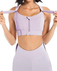 Women's Zipper Front High-Strength Support Adjustable Straps Cross Back Short Fitness Sports Bra