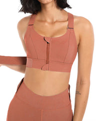 Women's Zipper Front High-Strength Support Adjustable Straps Cross Back Short Fitness Sports Bra
