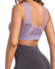 Women's Front-Clasp Plus Size High Support Back Mesh Breathable Wire-Free Sports Bra