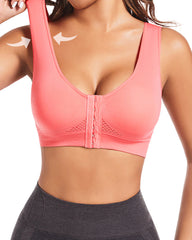Women's Front-Clasp Plus Size High Support Back Mesh Breathable Wire-Free Sports Bra