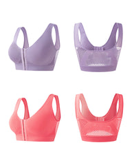 Women's Front-Clasp Plus Size High Support Back Mesh Breathable Wire-Free Sports Bra