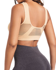 Women's Front-Clasp Plus Size High Support Back Mesh Breathable Wire-Free Sports Bra