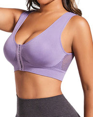 Women's Front-Clasp Plus Size High Support Back Mesh Breathable Wire-Free Sports Bra