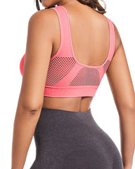 Women's Front-Clasp Plus Size High Support Back Mesh Breathable Wire-Free Sports Bra