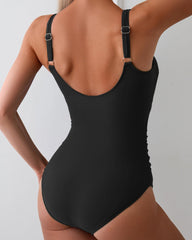 Women's Contrast Color Stitch Hollow Design Lace-Up One-Piece Swimsuit