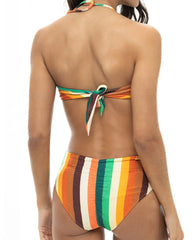 Beach Vacation Bandeau Halter Neck Backless Striped Colorblock One-Piece Swimsuit