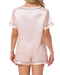 Women's Summer V-neck Short Sleeve Top and Shorts Soft Ice Silk Pajamas Home Set