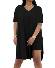 Women's V-Neck Short-Sleeved Loose Top and Tight Cycling Shorts Casual Sports Suit