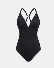 Sexy Deep V Low-Cut Slimming and Shaping Lace-Up Back Tummy-Control Adjustable Shoulder Straps One-Piece Swimsuit