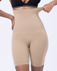 Women's Mid-Rise Seamless Tummy-Control Butt Lift Height-Shaping Elastic Tight Shorts