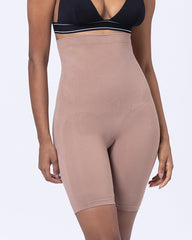 Women's Mid-Rise Seamless Tummy-Control Butt Lift Height-Shaping Elastic Tight Shorts