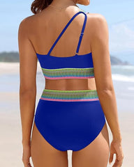 Women's One Shoulder Colorblock High Waist Bikini Set