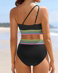 Women's One Shoulder Colorblock High Waist Bikini Set