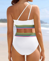 Women's One Shoulder Colorblock High Waist Bikini Set