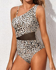Women's Tummy-Control Mesh One-Shoulder One-Piece Swimsuit