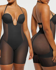 Women's Adjustable Straps Deep V Tummy Control Backless Crotch Zipper All-in-One Body Shaper