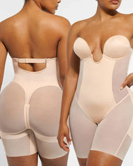 Women's Adjustable Straps Deep V Tummy Control Backless Crotch Zipper All-in-One Body Shaper