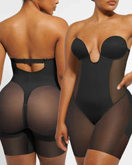 Women's Adjustable Straps Deep V Tummy Control Backless Crotch Zipper All-in-One Body Shaper